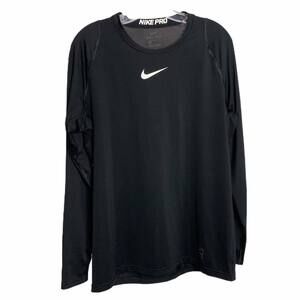 Nike Pro Womens Sz L Long Sleeve Shirt Black Activewear Pullover Crew Neck